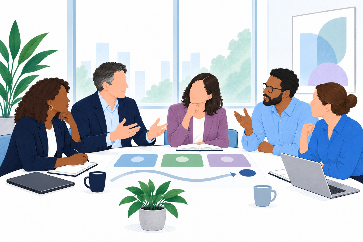 A diverse client group and advisory team clarify decision criteria and agree a confident next step.